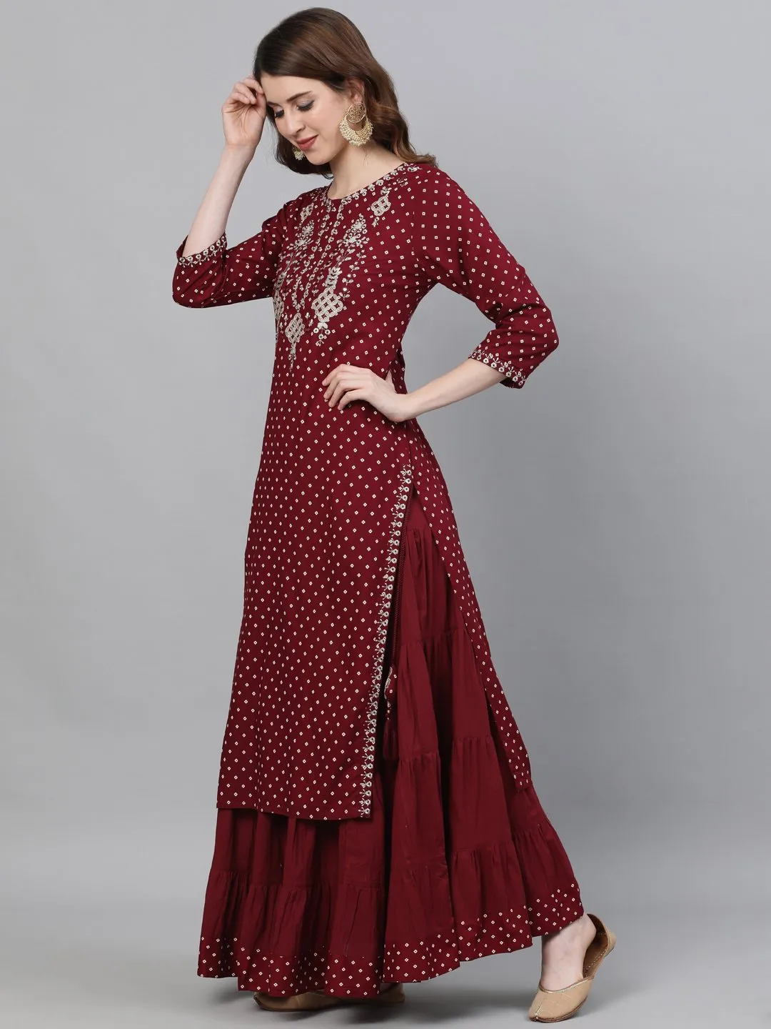 Bindiya Maroon Kurta and Skirt Set