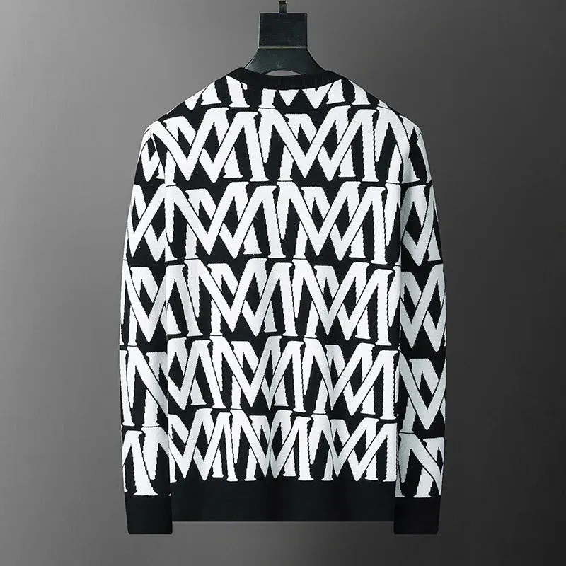 Black Contrast Geometric Letter Sweater