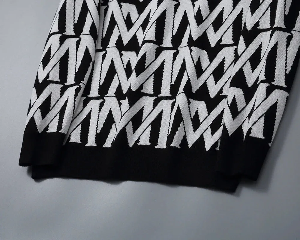 Black Contrast Geometric Letter Sweater