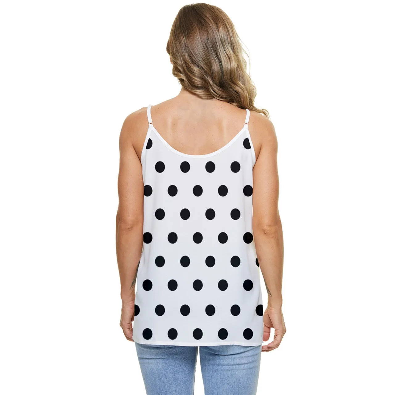 Casual Spaghetti Strap Chiffon Top Dots - White