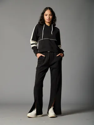 Colourblock Hoodie with Side Slit Fleece Pants Coord set for Women