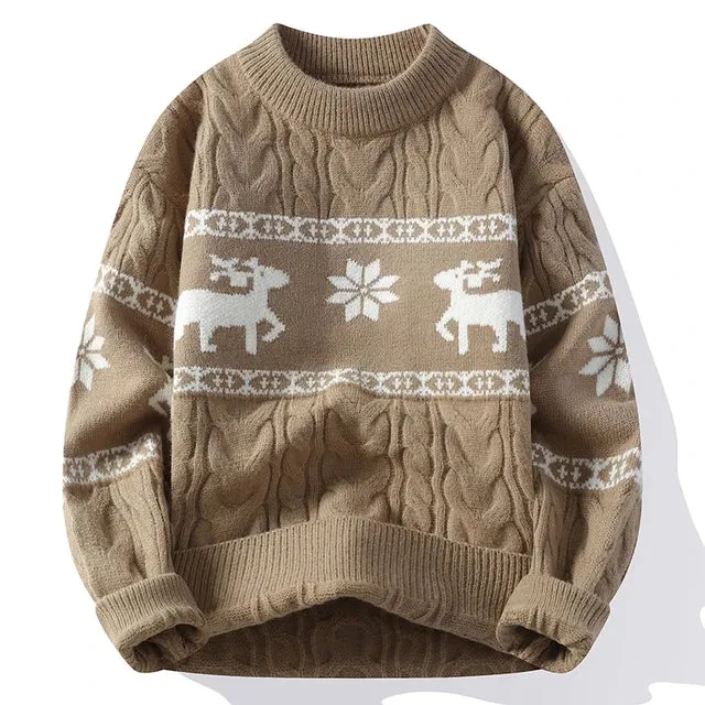 Deer Printed Knitted Winter Warm Sweater