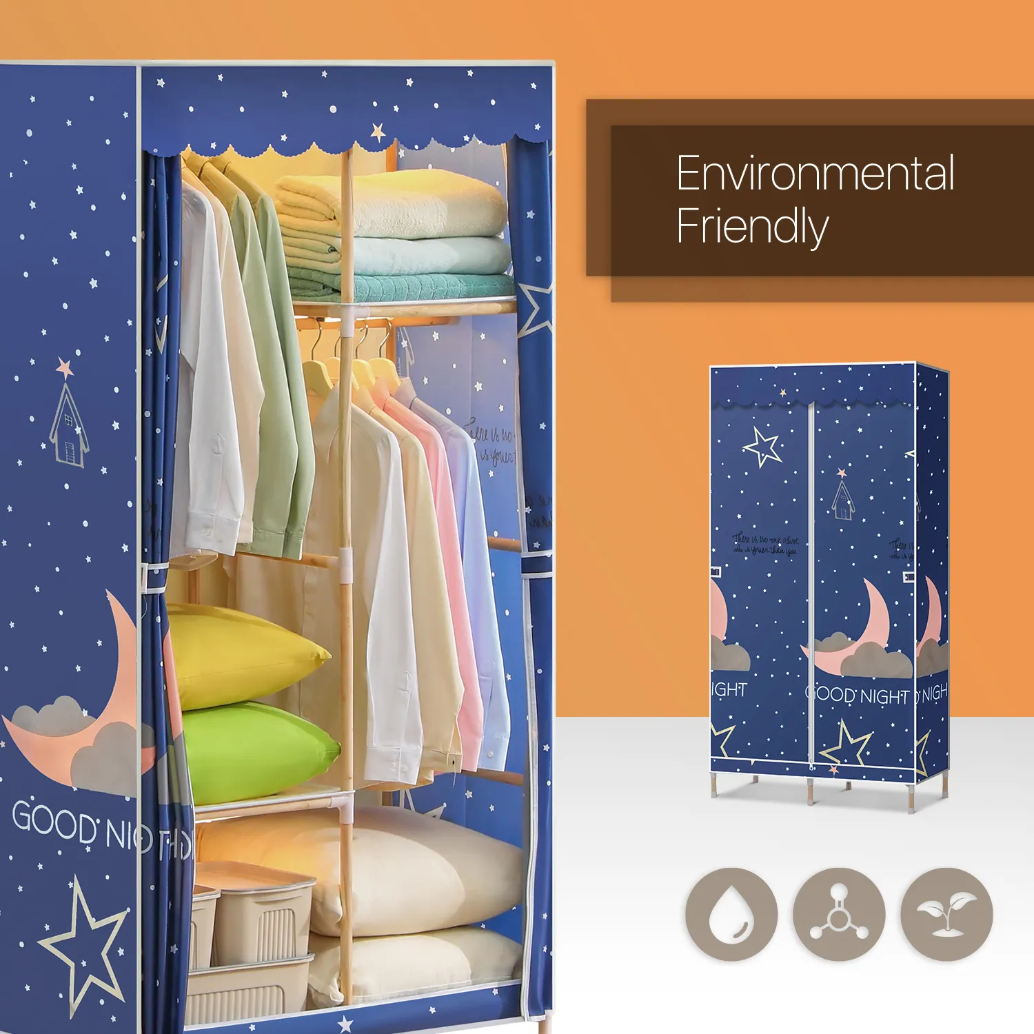 Fabric Portable Wardrobe Closet Organizer - Moon Pattern