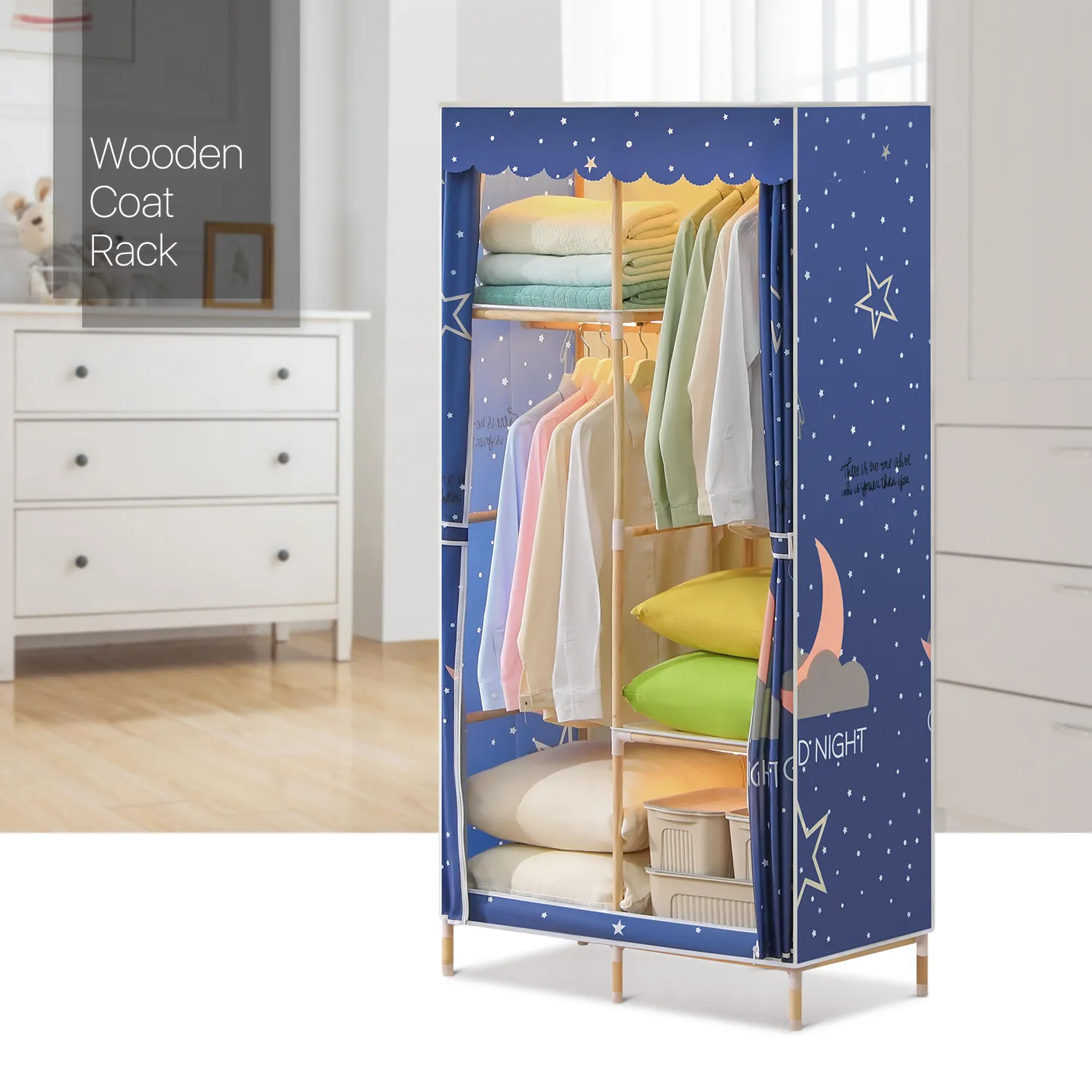 Fabric Portable Wardrobe Closet Organizer - Moon Pattern