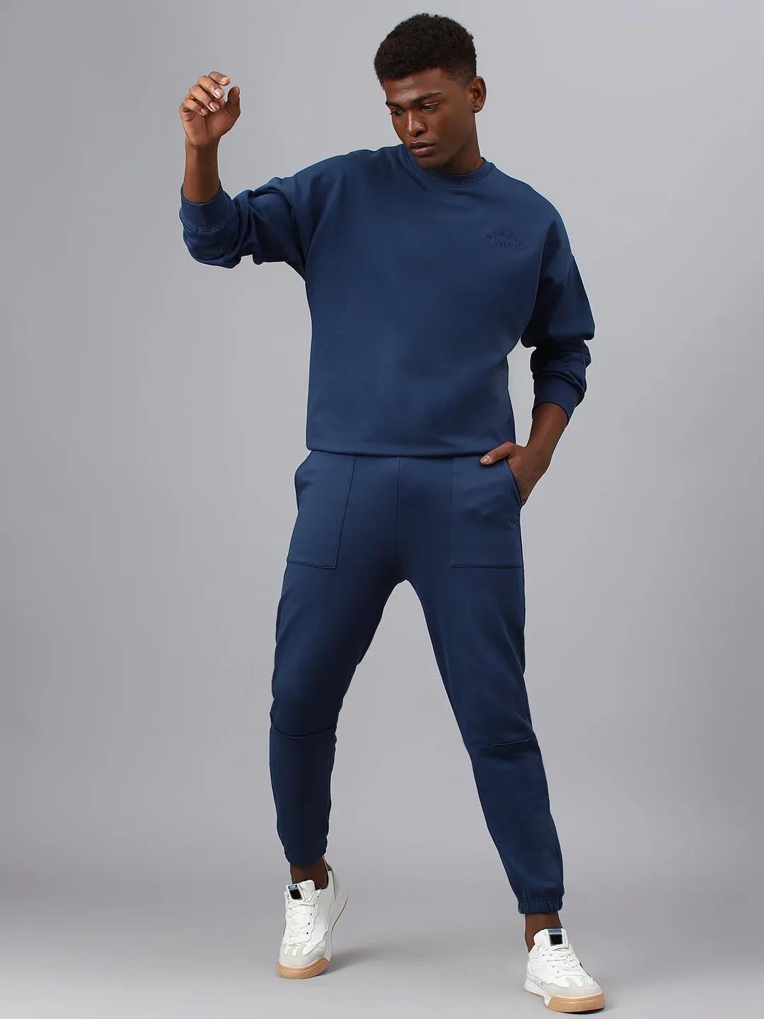 Fitkin Men Blue Cargo Fleece Jogger