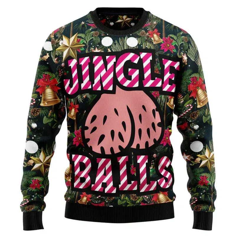 Funny Jingle Balls Ugly Christmas Sweater For Men Festival Xmas Long Sleeves Sweatshirt 3d Printed Santa Claus Pullovers Tops