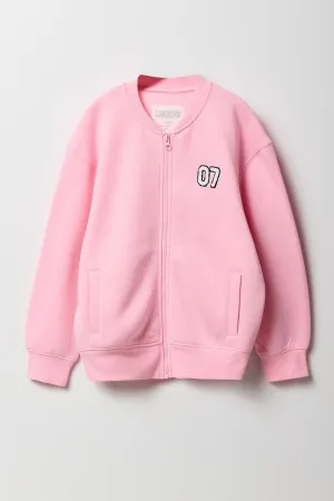 Girls Embroidered Fleece Bomber Jacket