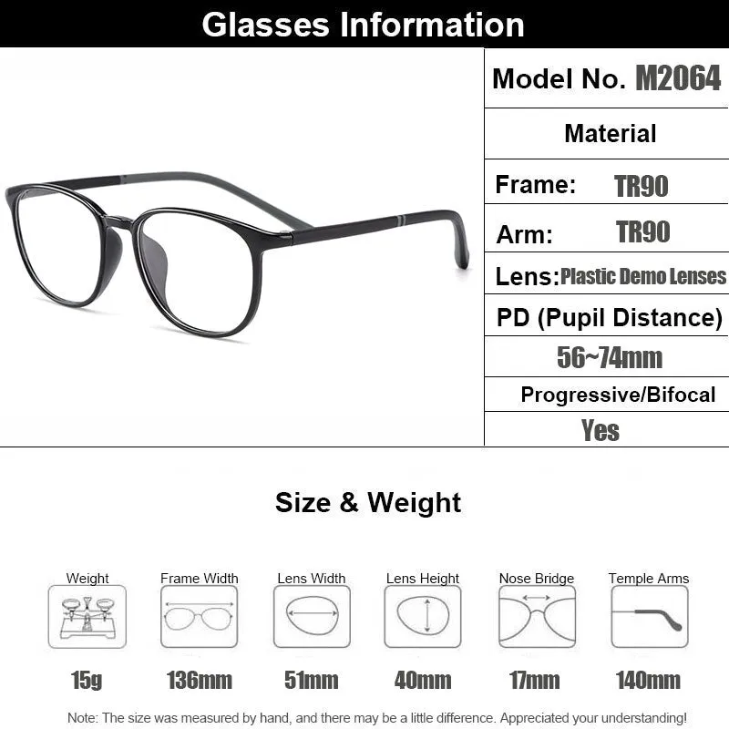 Gmei Women's Eyeglasses Ultralight Tr90 Plastic Round M2064