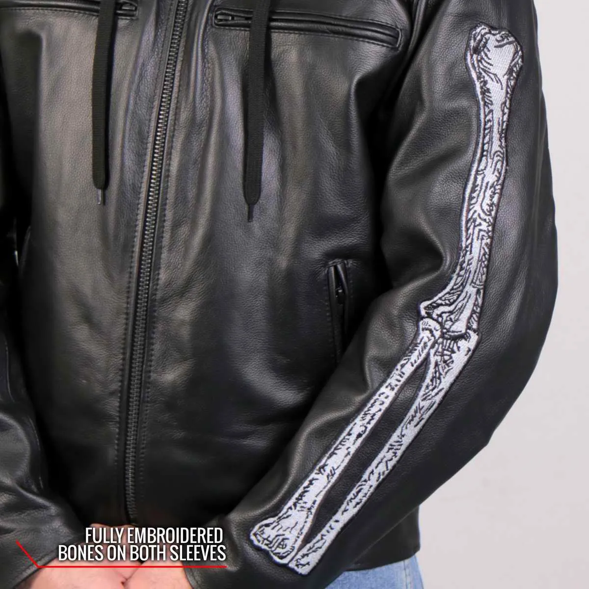 Hot Leathers JKM1031 Men’s ‘Skull and Bones’ Leather Jacket with Flannel Lining