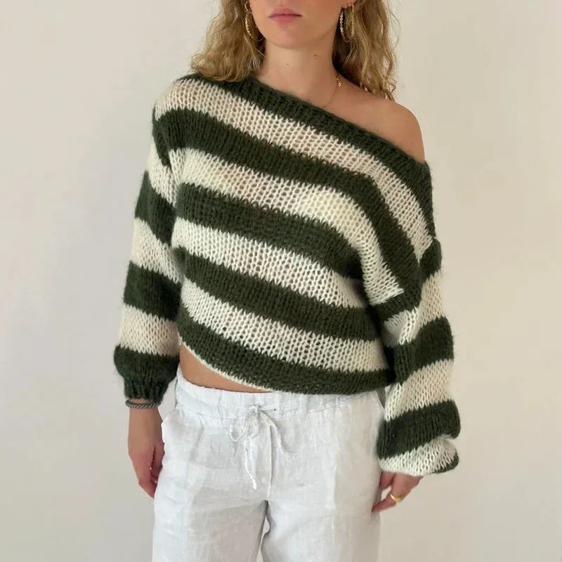 Joskaa Vintage Grunge Y2K Sweater Preppy Clothes Striped Loose Fit Knitted Pullovers Women Autumn Spring Fashion Long Sleeve Knitwear