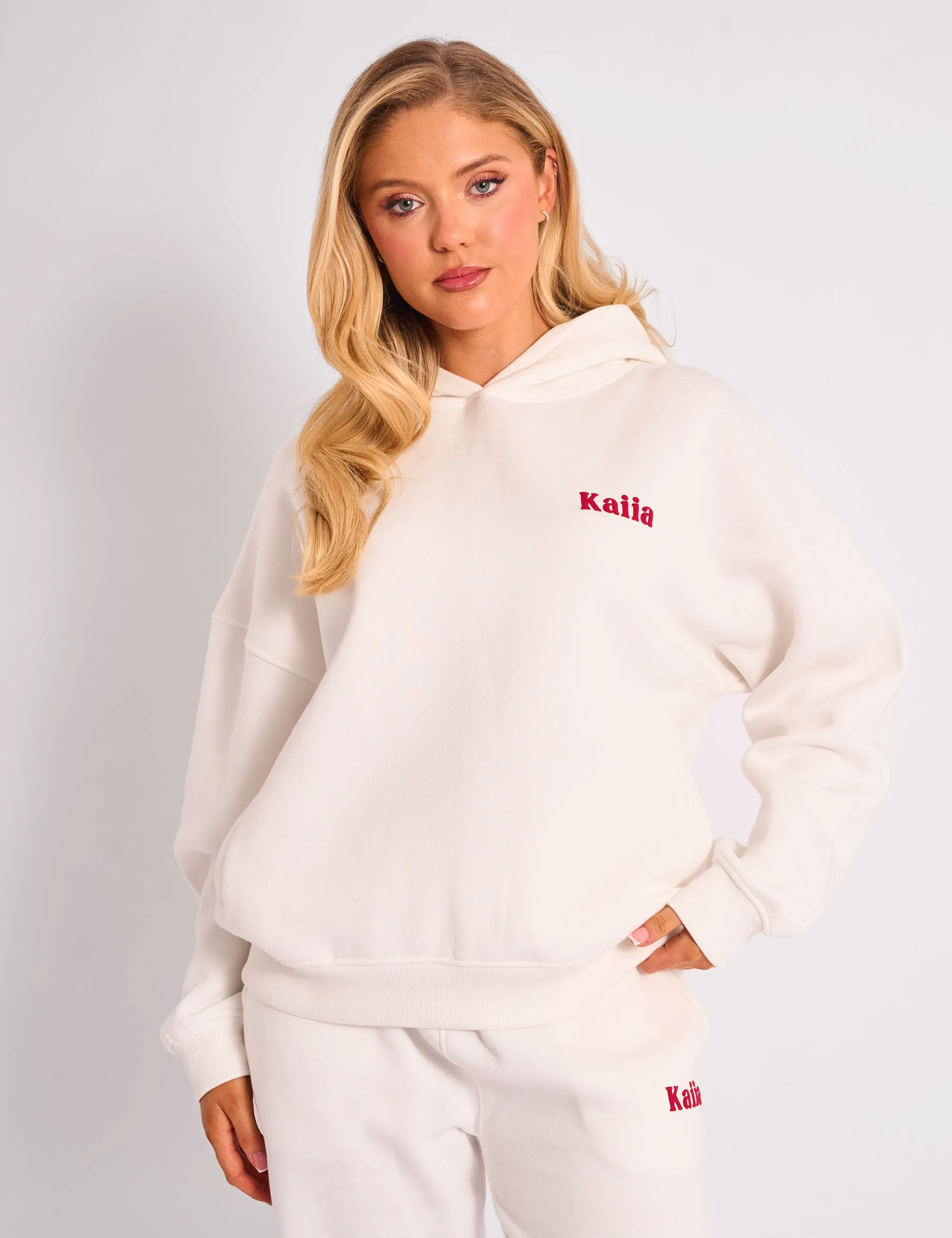 Kaiia Studio Cherry Graphic Oversized Hoodie Cream & Red