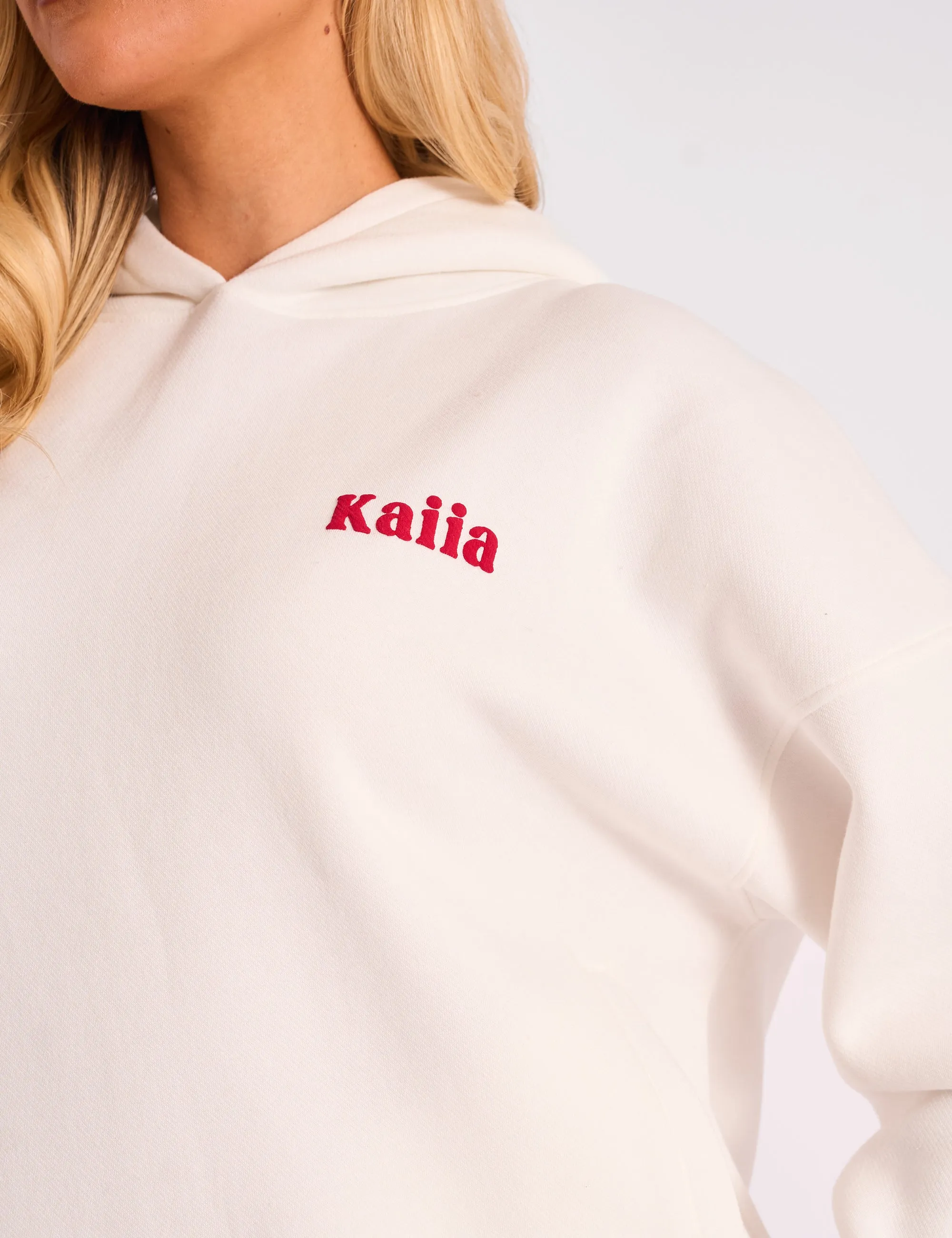 Kaiia Studio Cherry Graphic Oversized Hoodie Cream & Red