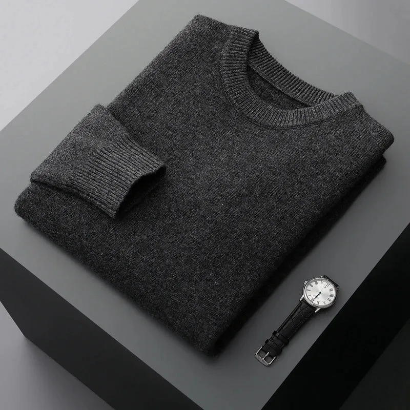 LHZSYY 100% Wool Sweaters High-grade Thicken New Men Pullover Knit Autumn Winter Fashion Clothing Men's Sweaters Solid Slim Fit