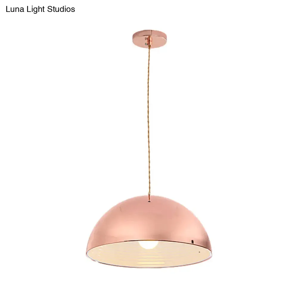 Modern Rose Gold Pendant Light with Domed Shade - 12"/16" Wide Metallic Hanging Light for Restaurants