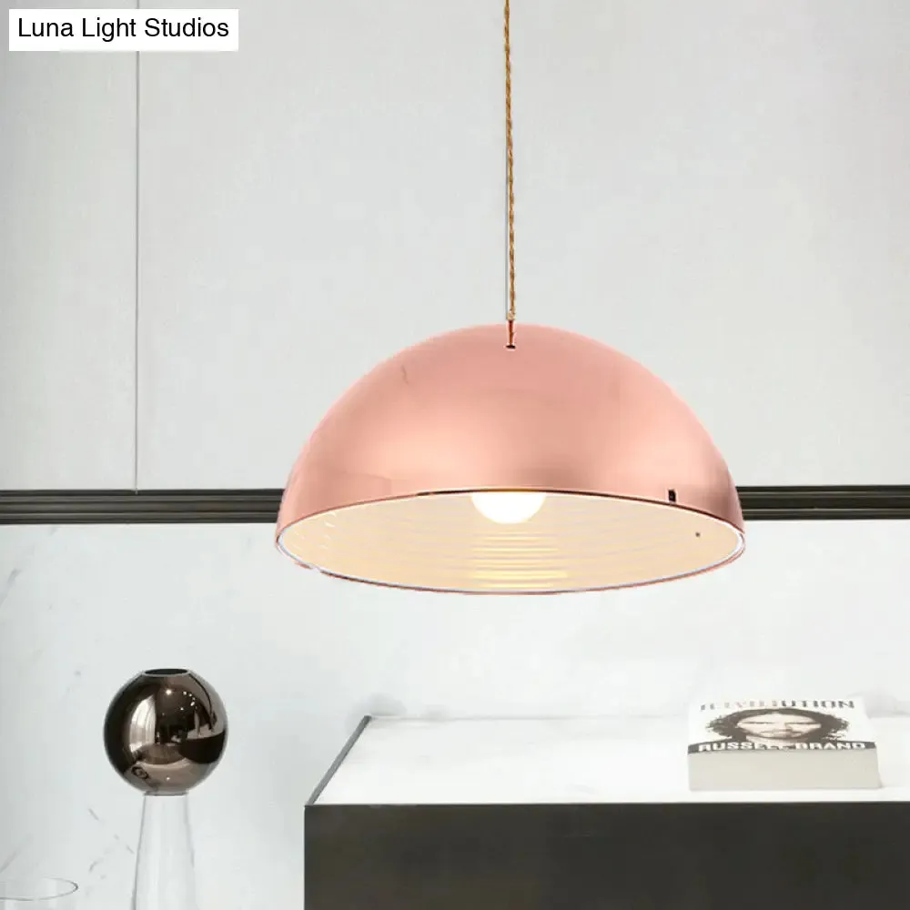 Modern Rose Gold Pendant Light with Domed Shade - 12"/16" Wide Metallic Hanging Light for Restaurants