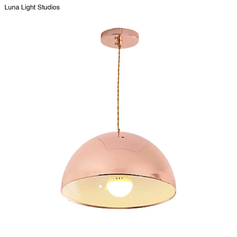 Modern Rose Gold Pendant Light with Domed Shade - 12"/16" Wide Metallic Hanging Light for Restaurants