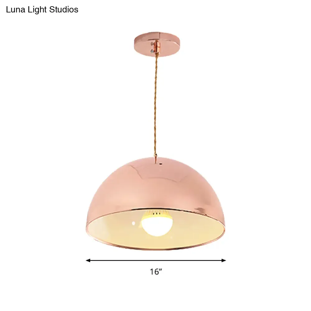 Modern Rose Gold Pendant Light with Domed Shade - 12"/16" Wide Metallic Hanging Light for Restaurants