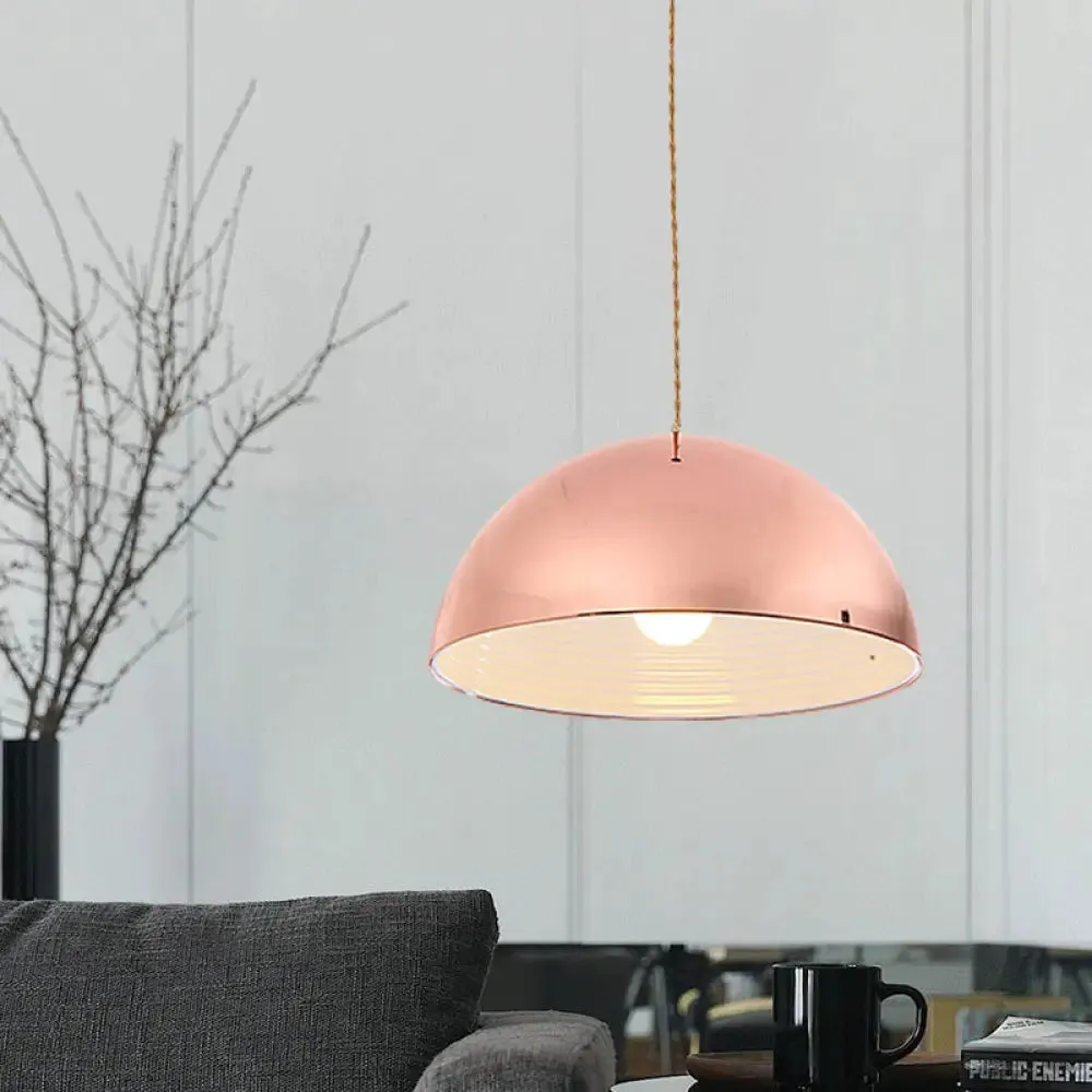 Modern Rose Gold Pendant Light with Domed Shade - 12"/16" Wide Metallic Hanging Light for Restaurants