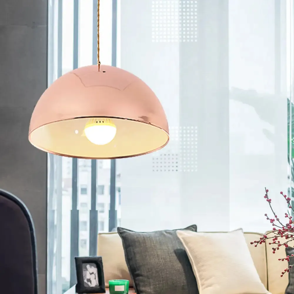 Modern Rose Gold Pendant Light with Domed Shade - 12"/16" Wide Metallic Hanging Light for Restaurants