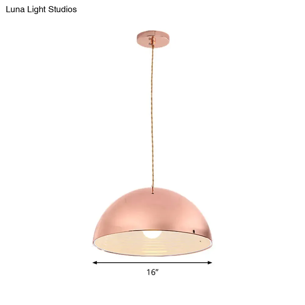 Modern Rose Gold Pendant Light with Domed Shade - 12"/16" Wide Metallic Hanging Light for Restaurants