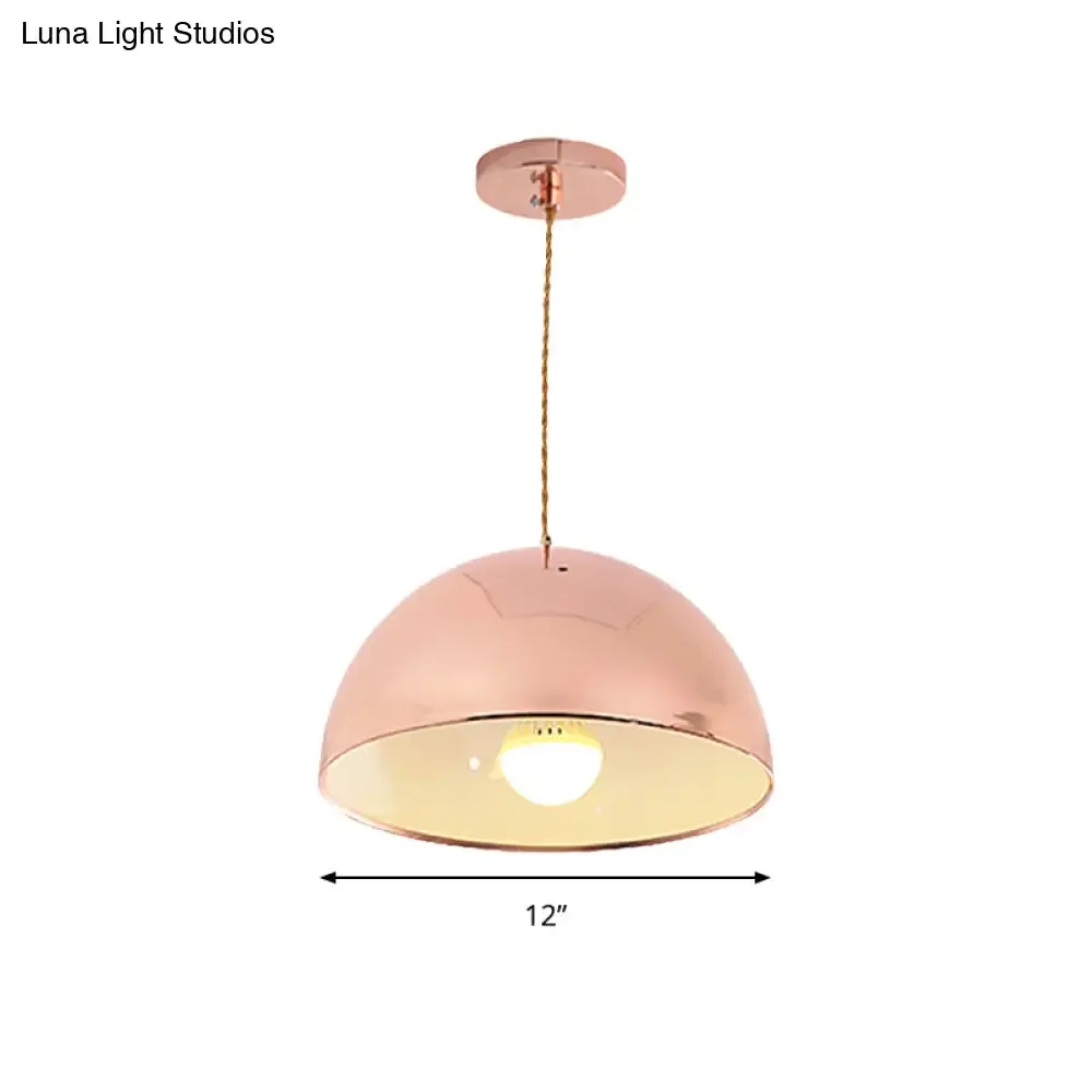 Modern Rose Gold Pendant Light with Domed Shade - 12"/16" Wide Metallic Hanging Light for Restaurants