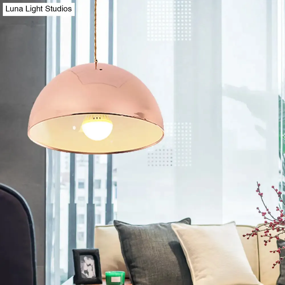 Modern Rose Gold Pendant Light with Domed Shade - 12"/16" Wide Metallic Hanging Light for Restaurants