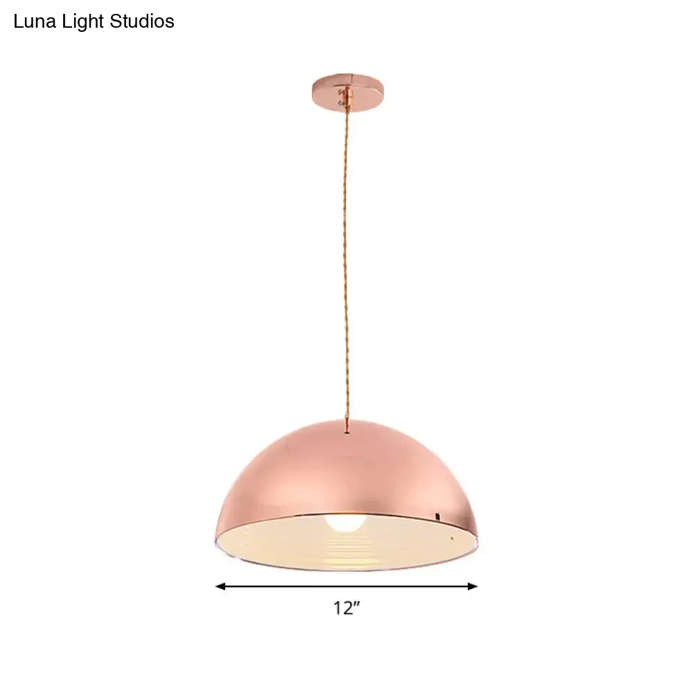 Modern Rose Gold Pendant Light with Domed Shade - 12"/16" Wide Metallic Hanging Light for Restaurants