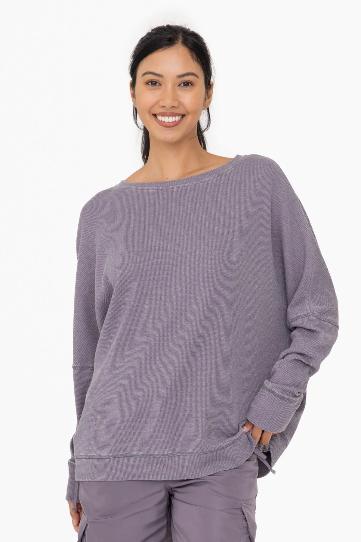 MONO B Waffle Ribbed Roundneck Pullover - Final Sale