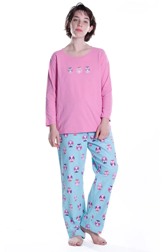 Owl Print Flannel Pajama Set