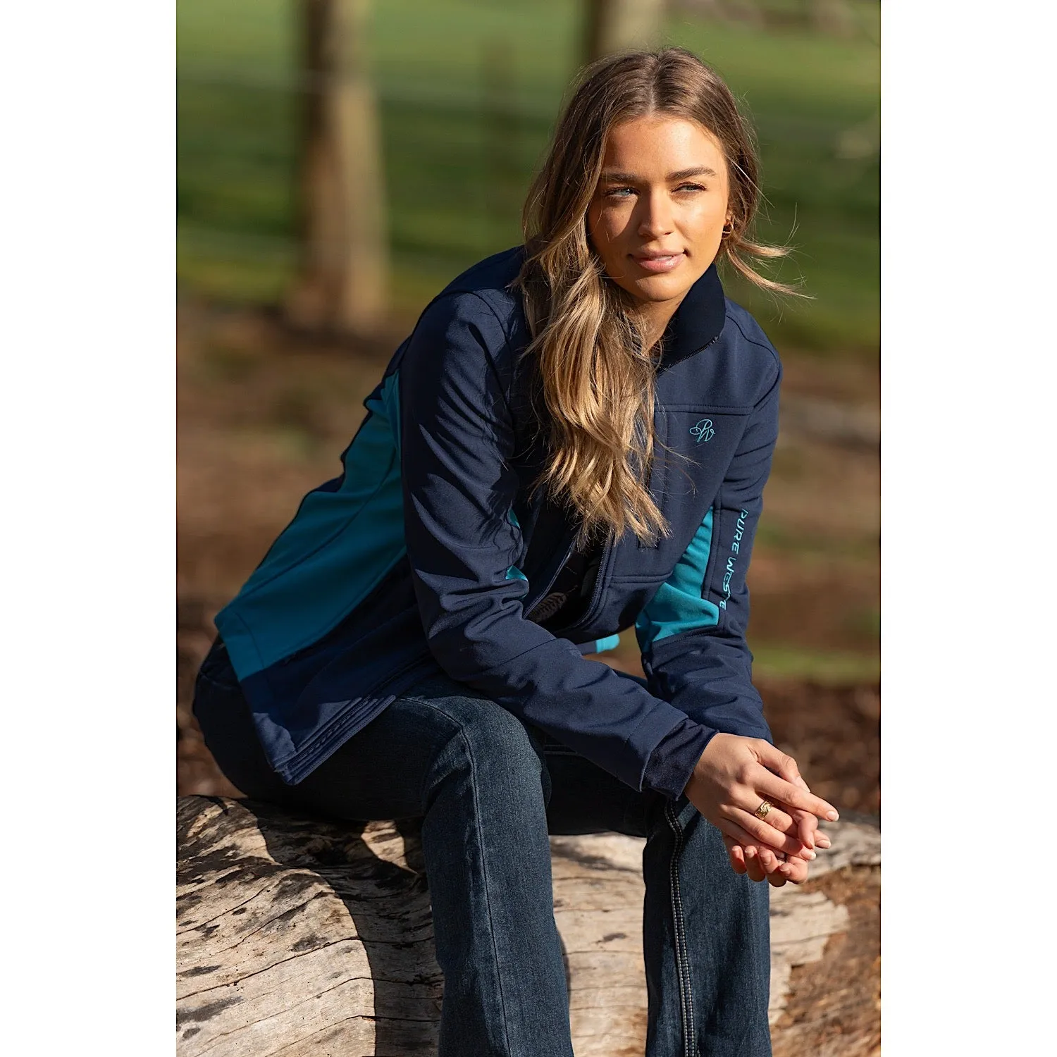 Pure Western Womens Tracy Soft Shell Jacket Navy/Aqua