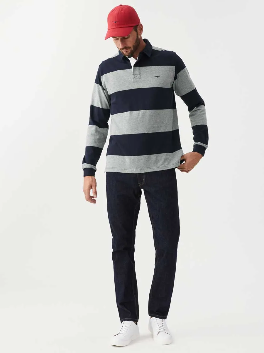 RM WILLIAMS Mens Tweedale Rugby Shirt - Navy & Grey Stripe