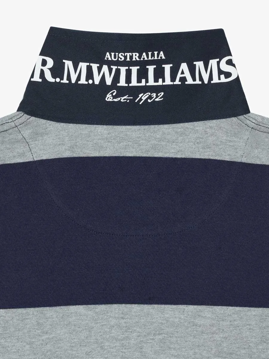 RM WILLIAMS Mens Tweedale Rugby Shirt - Navy & Grey Stripe