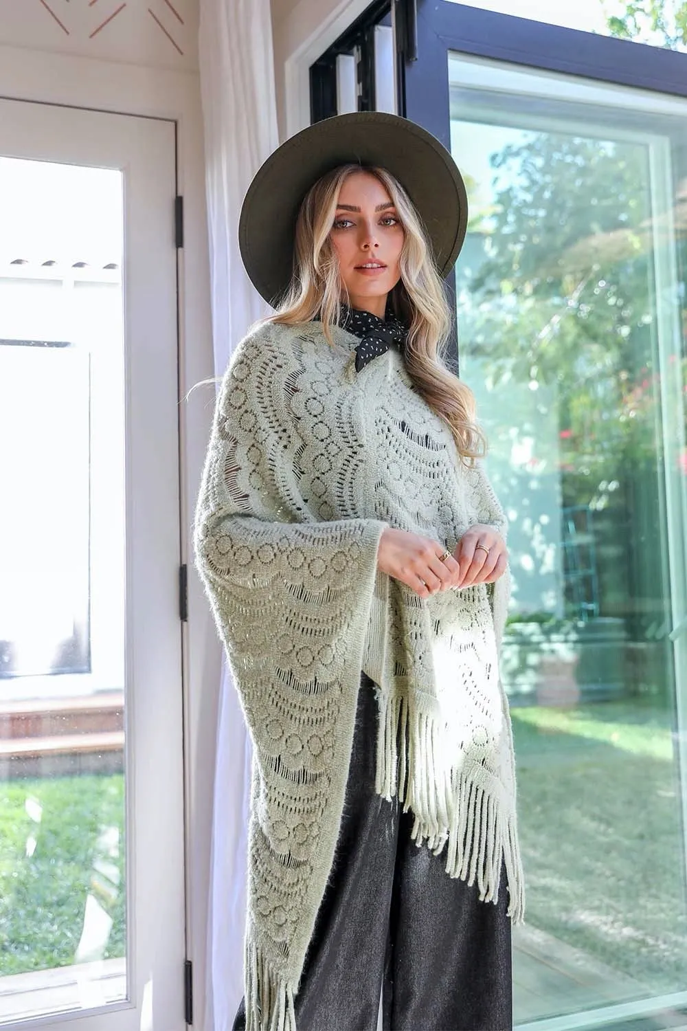 Scallop Lace Knit Poncho