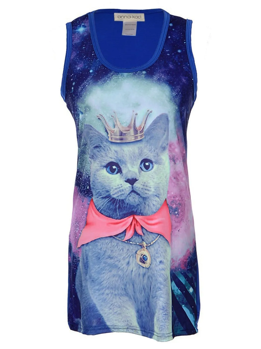 Sleeveless Kitty Cat Graphic Mini Shirt Dress