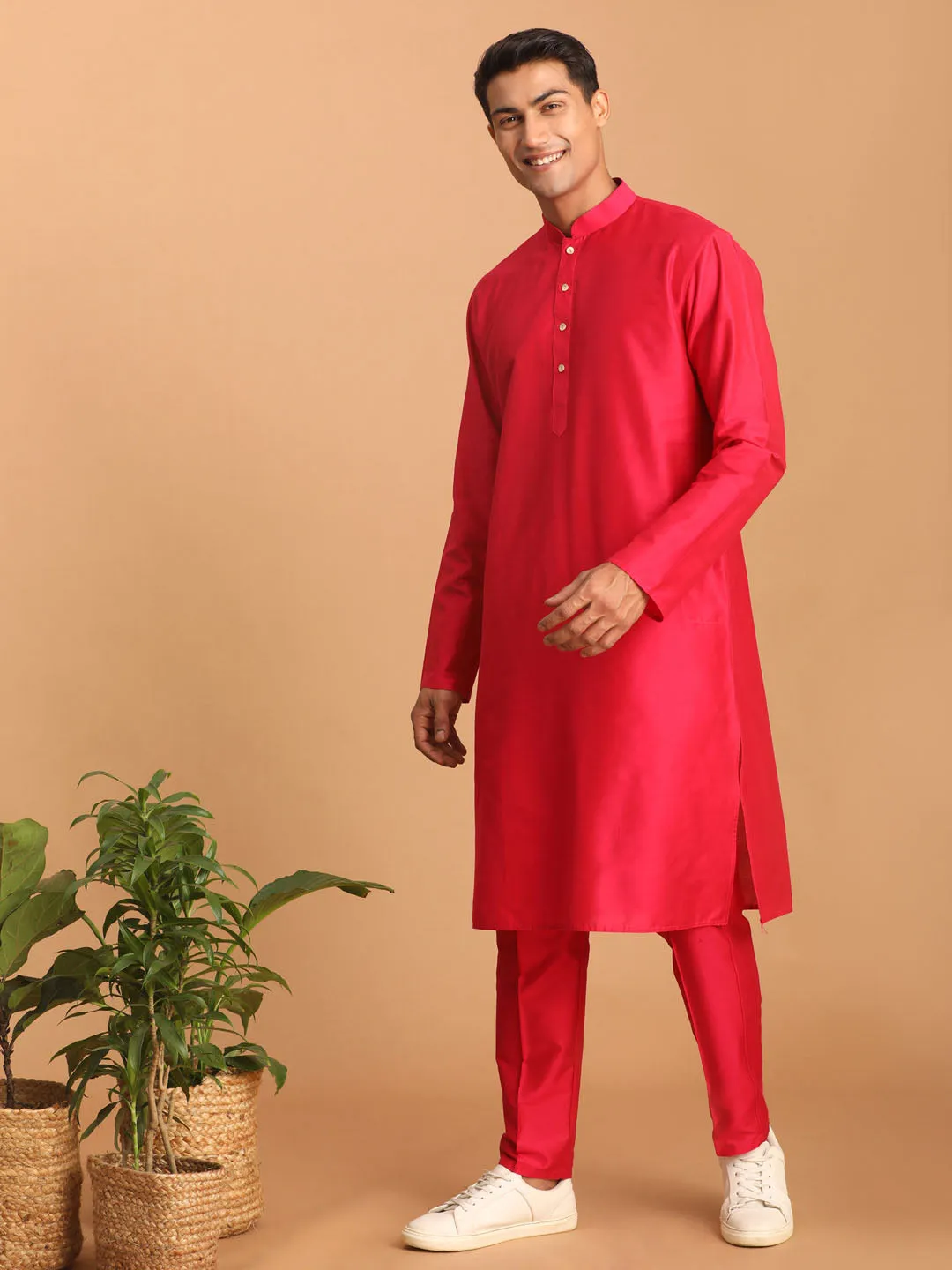 Vastramay Pink Viscose Kurta Pant Set