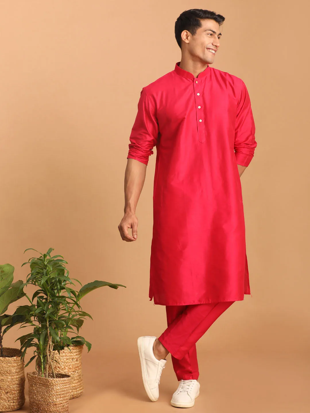 Vastramay Pink Viscose Kurta Pant Set