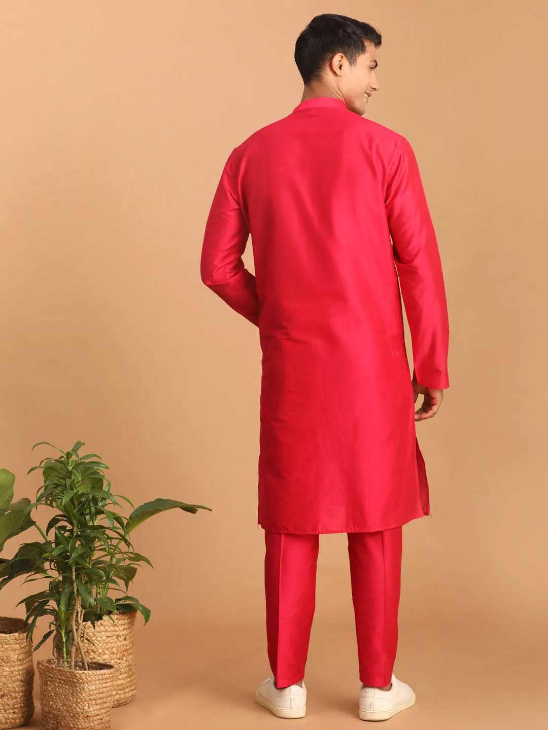 Vastramay Pink Viscose Kurta Pant Set