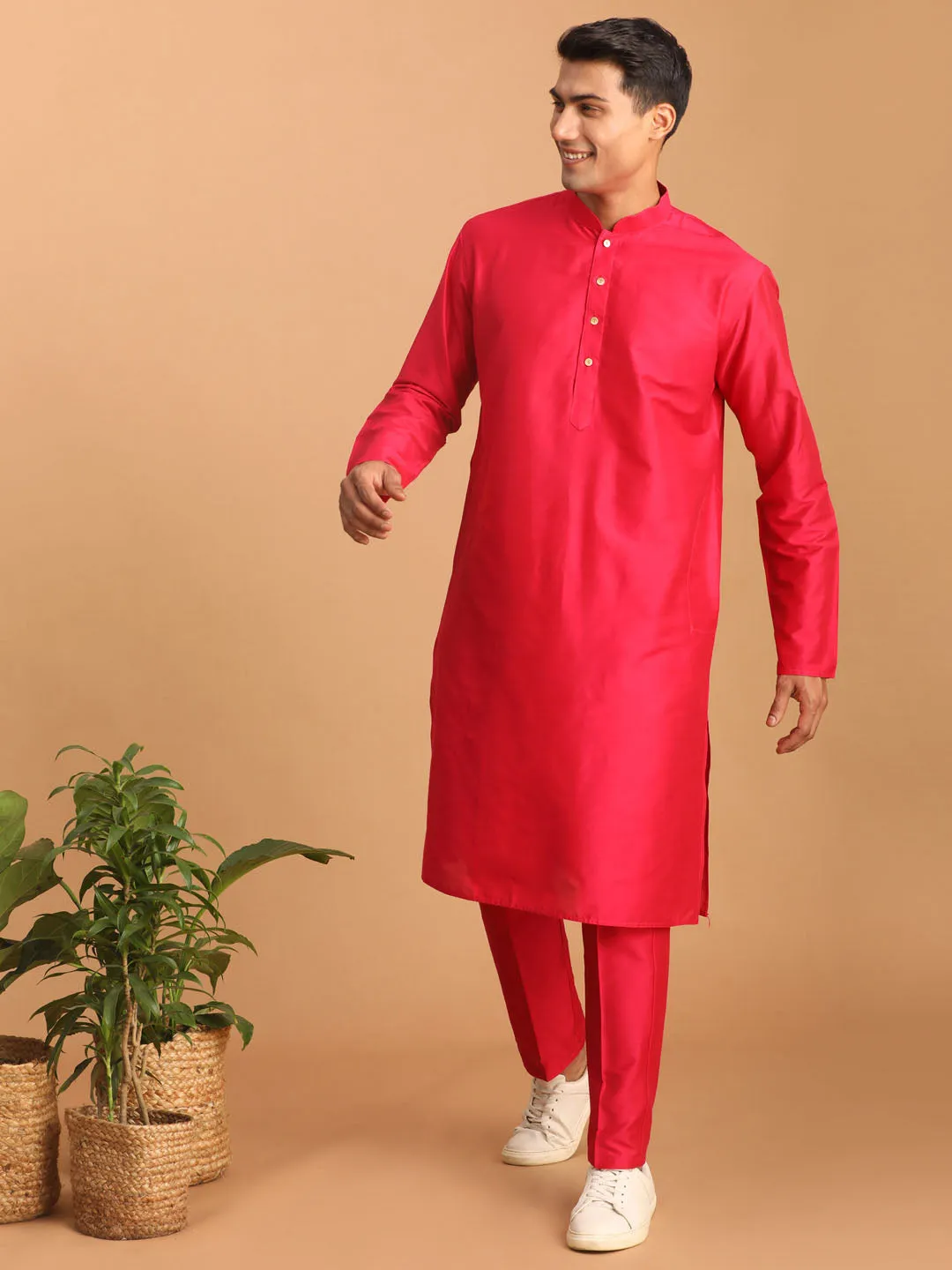 Vastramay Pink Viscose Kurta Pant Set