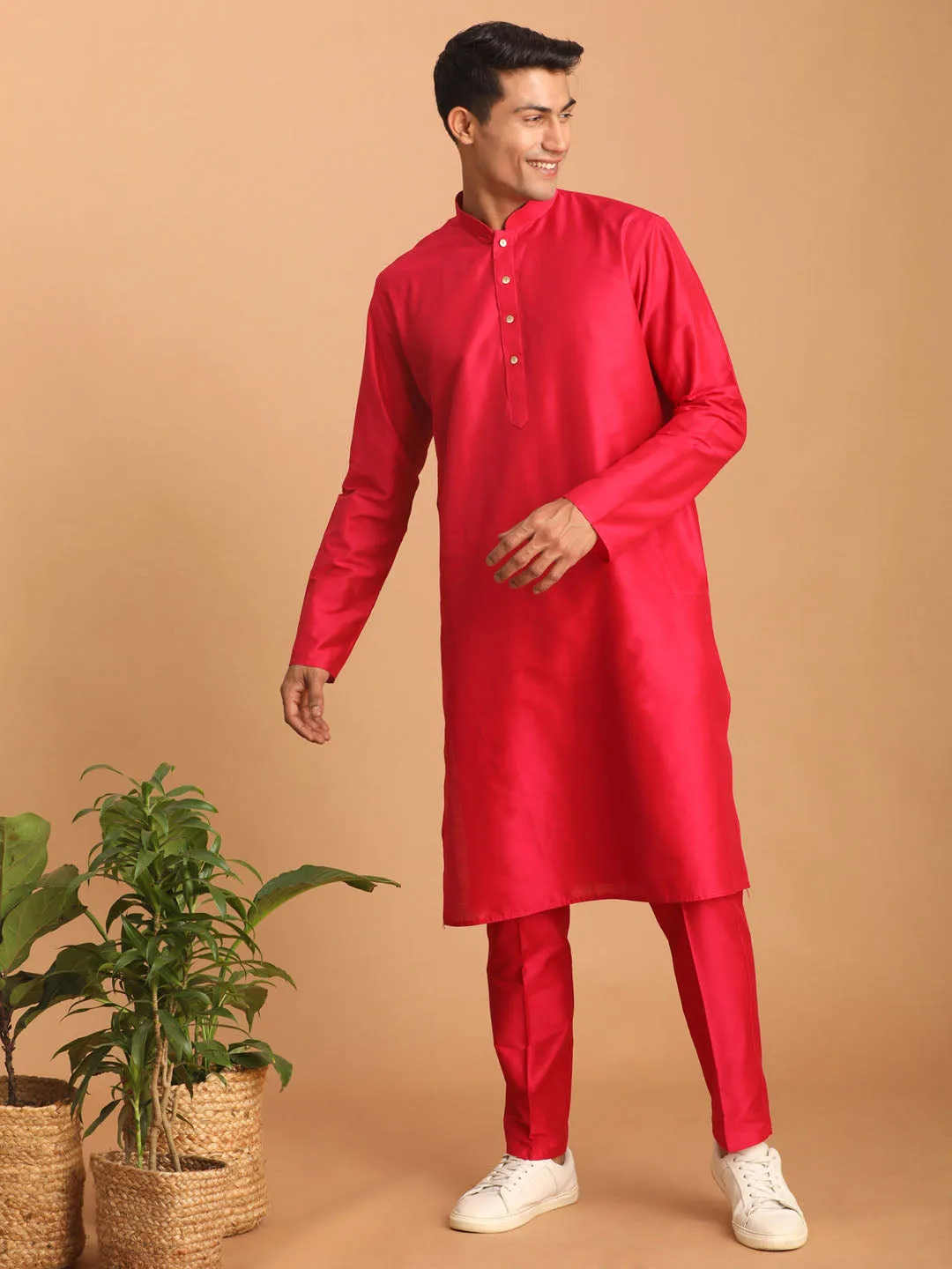 Vastramay Pink Viscose Kurta Pant Set