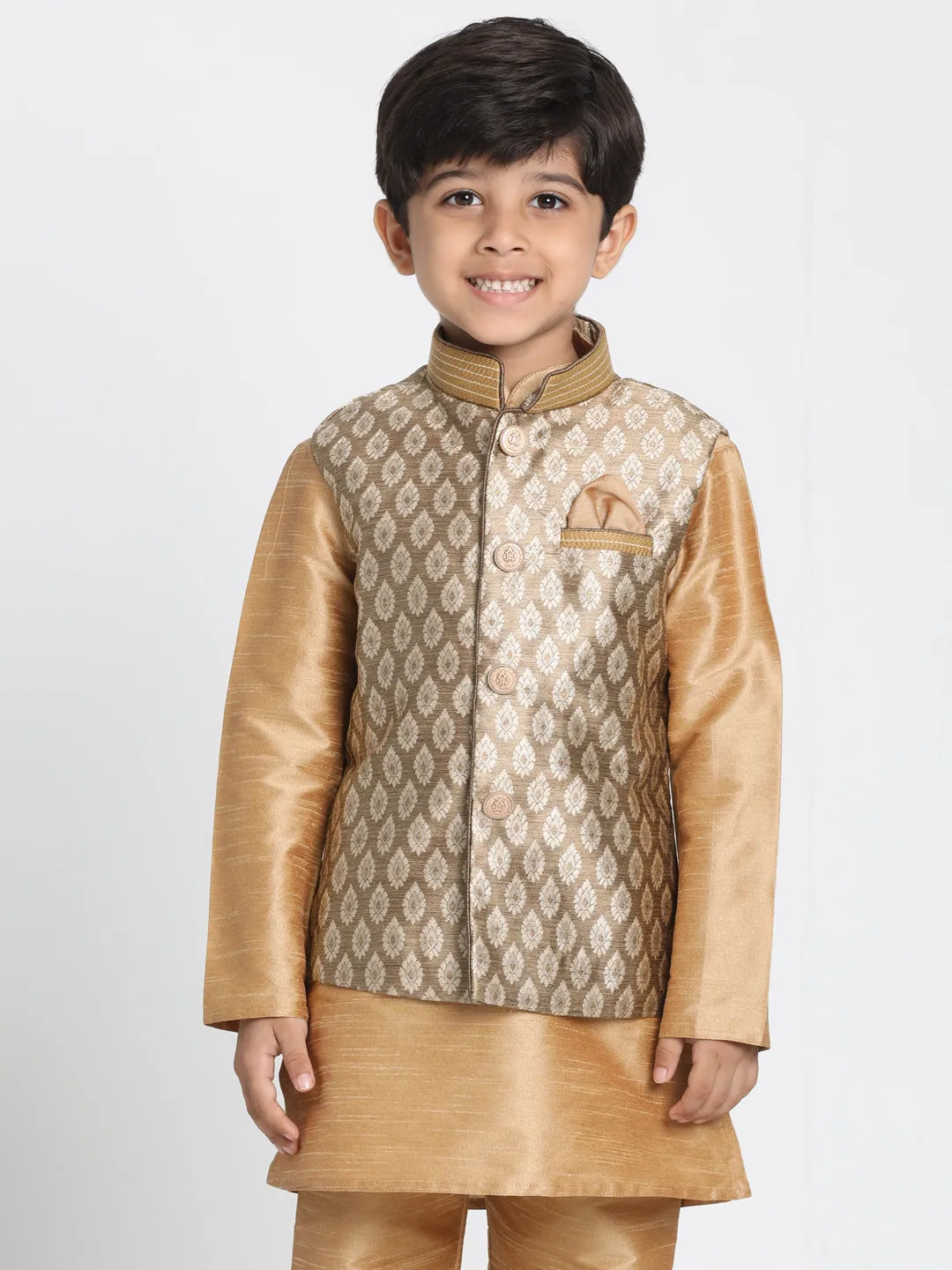 Vastramay Silk Blend Gold Baap Beta Ethnic Jacket