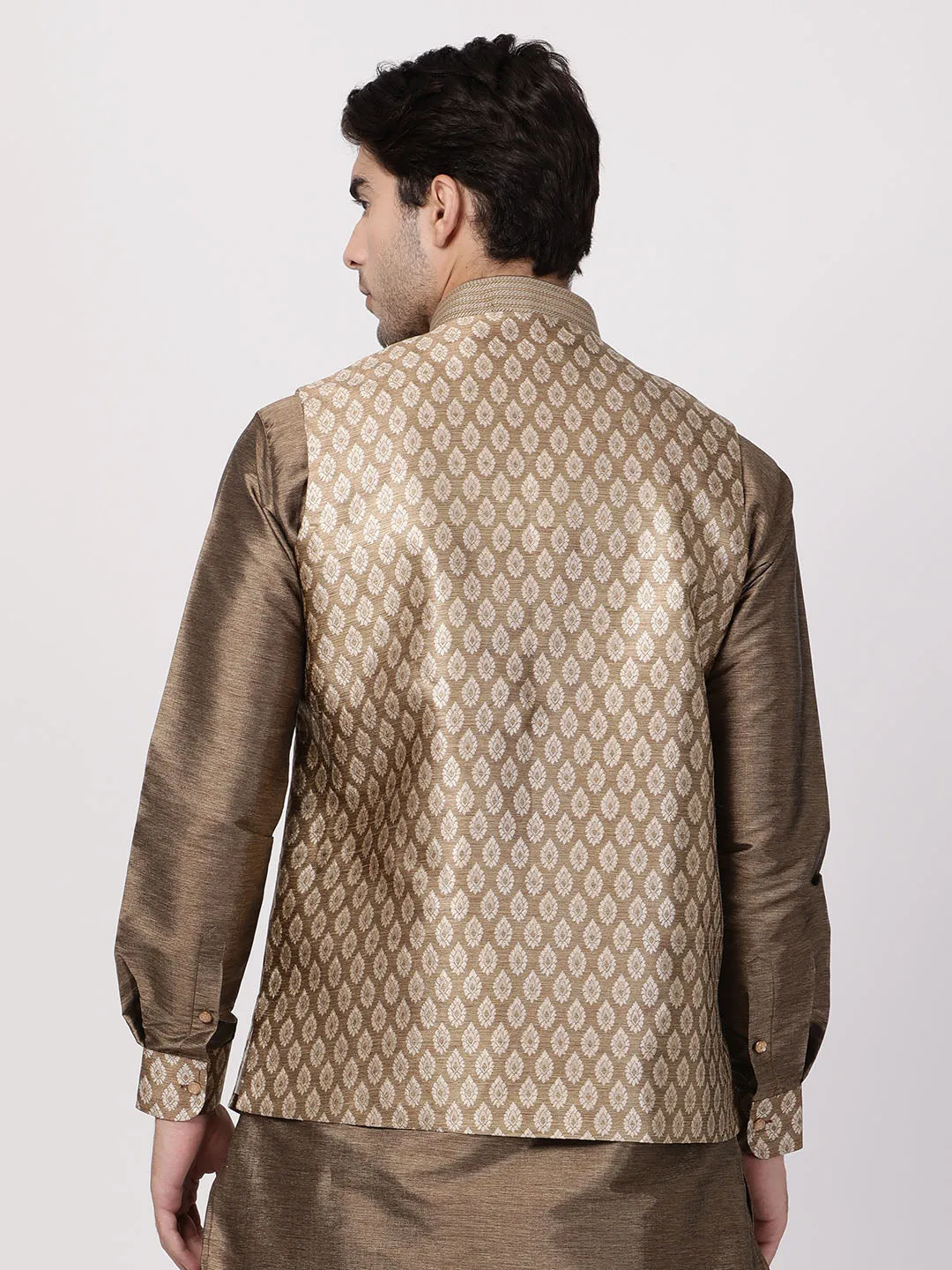 Vastramay Silk Blend Gold Baap Beta Ethnic Jacket