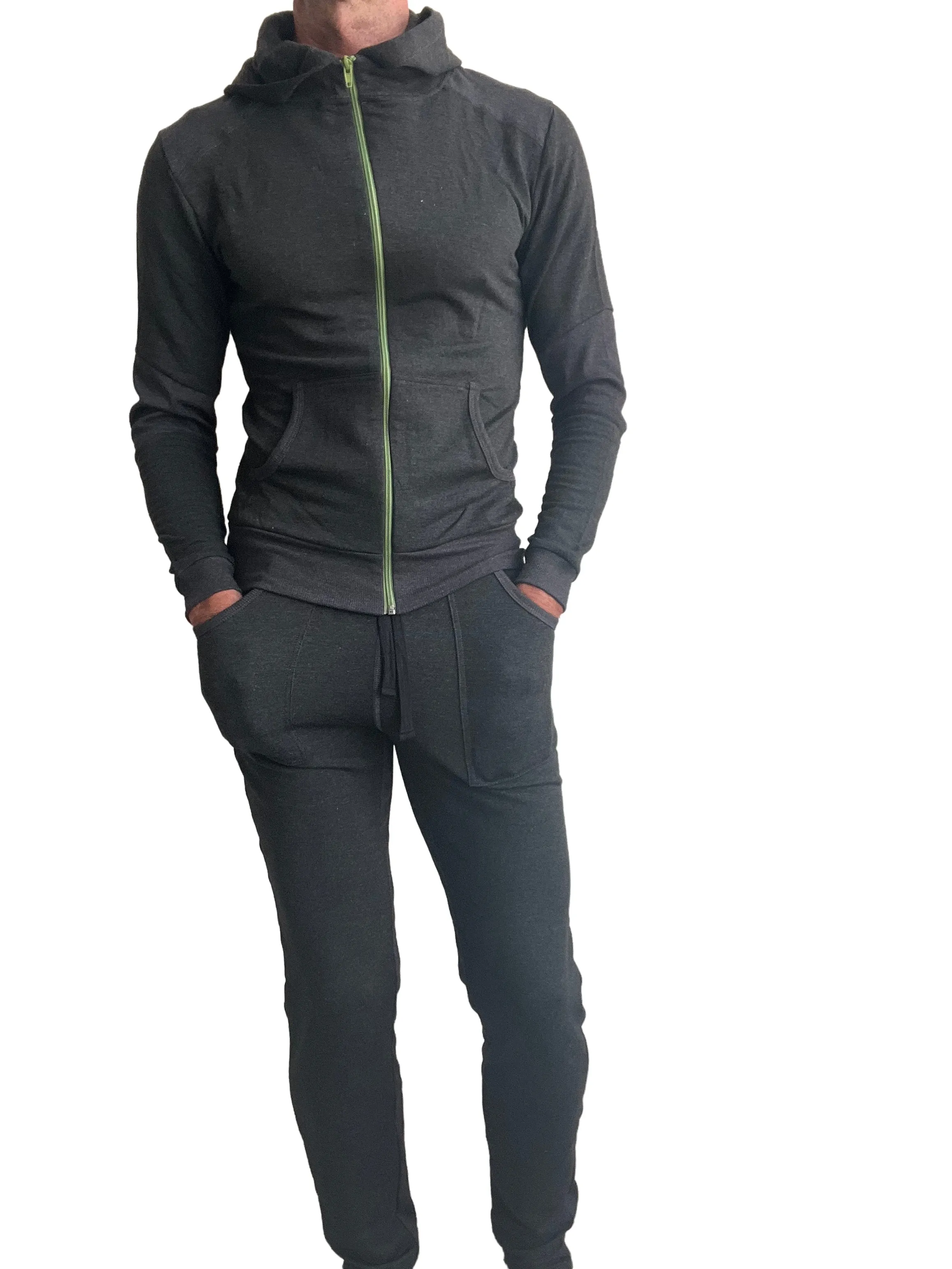 **Winter Collection** Mid-Weight LUXURY-Fleece Form-fit Crossover Yoga Track Hoodie (Charcoal)