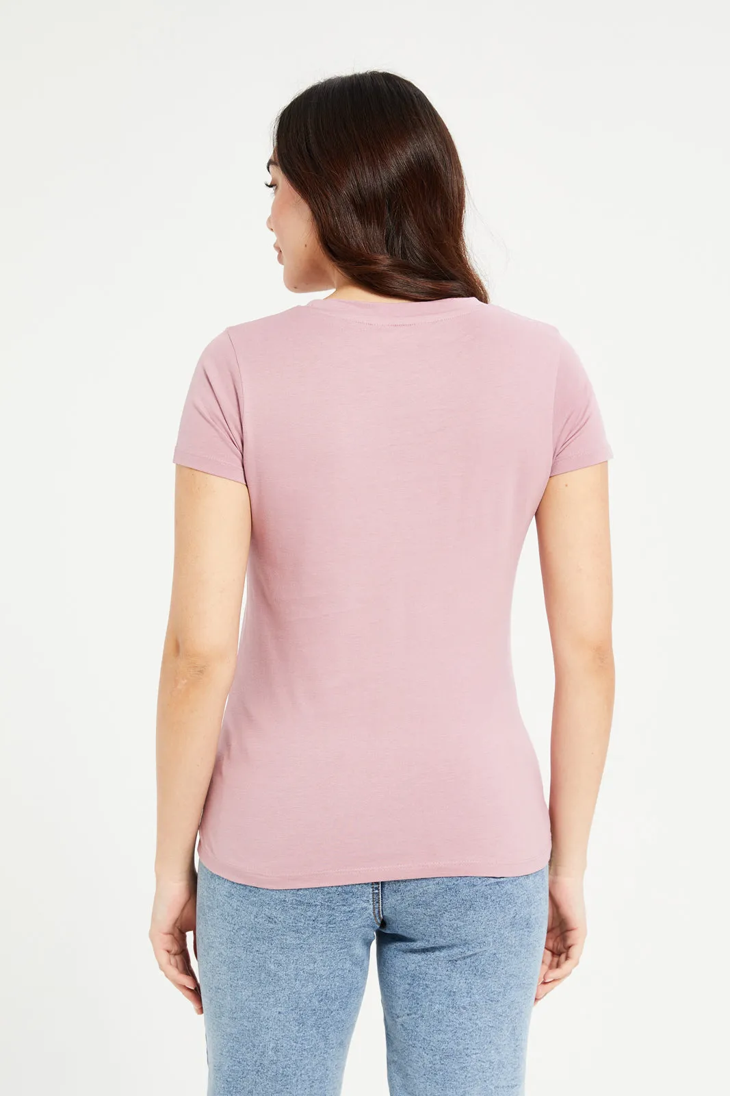 Women Mauve Heart Foil T-Shirt