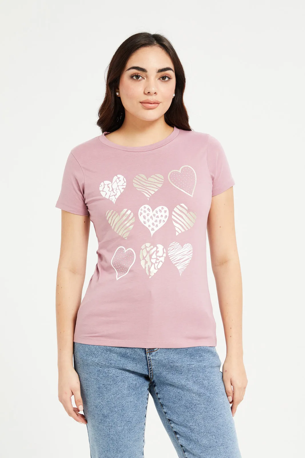 Women Mauve Heart Foil T-Shirt