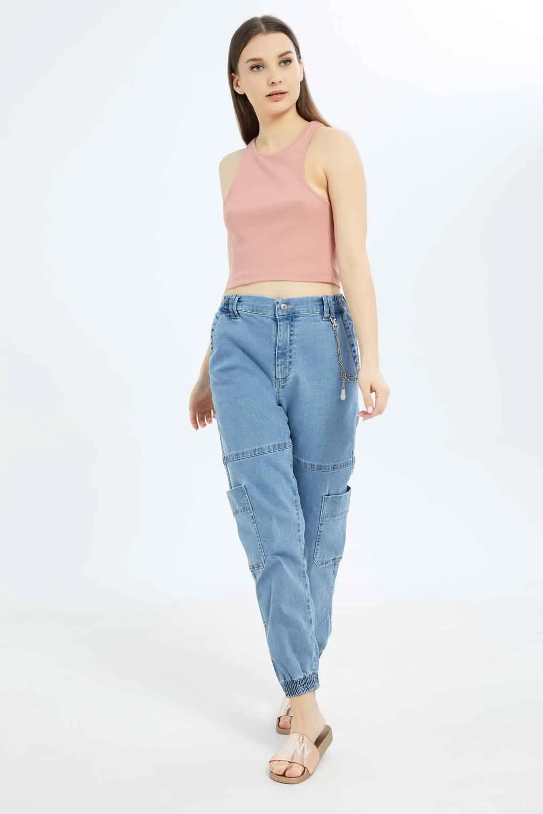 Women Pink Cropped Vest